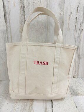 LL Bean Small Canvas Boat and Tote Bag Natural TRASH Monogram